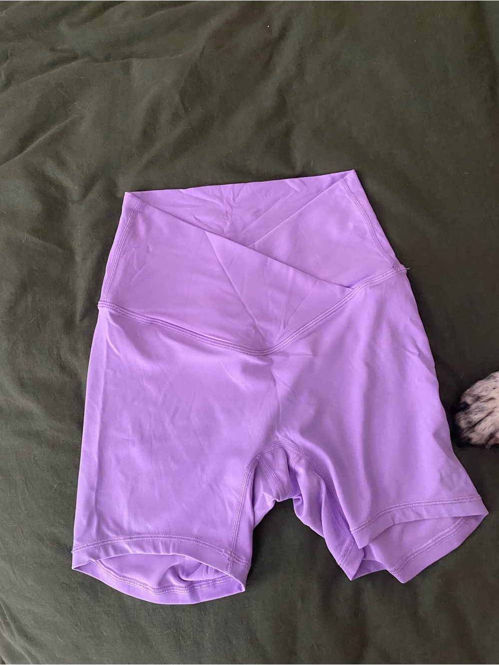 High-Rise Lavender Bike Shorts with Crossover Waist